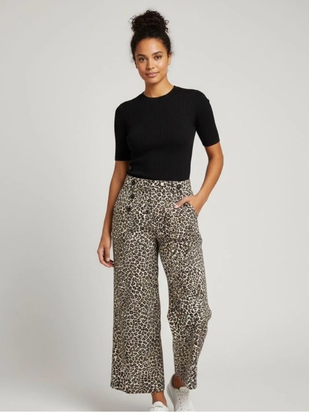Leopard Cheetah Print Cropped Dress Pants Tan, Brown, Black - stretchy NWT Large